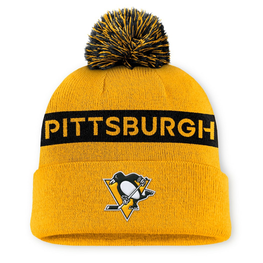 NHL Gold/Black Pittsburgh Penguins Fanatics Women's Authentic Pro Rink Cuffed Knit Hat with Pom