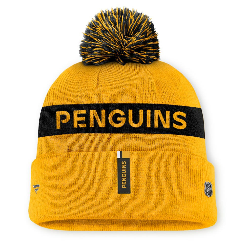 NHL Gold/Black Pittsburgh Penguins Fanatics Women's Authentic Pro Rink Cuffed Knit Hat with Pom
