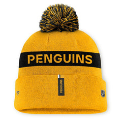 NHL Gold/Black Pittsburgh Penguins Fanatics Women's Authentic Pro Rink Cuffed Knit Hat with Pom