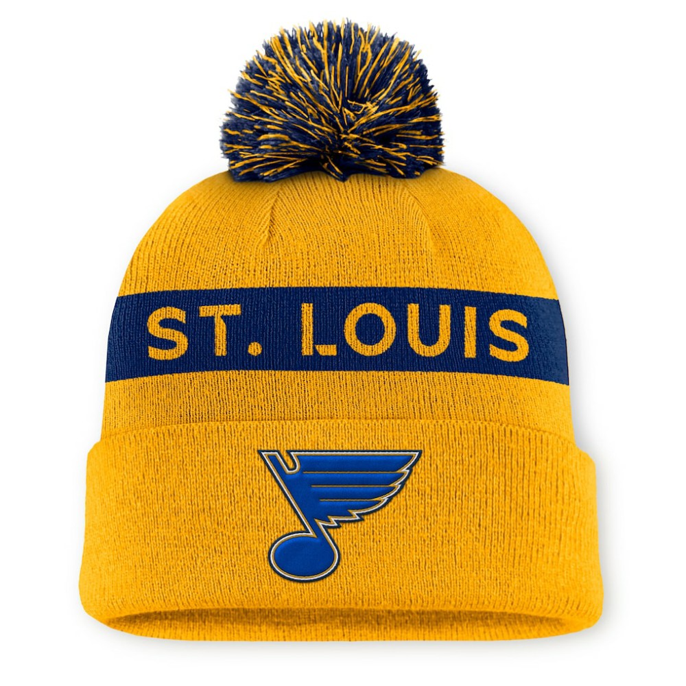 NHL Gold/Navy St. Louis Blues Fanatics Women's Authentic Pro Rink Cuffed Knit Hat with Pom