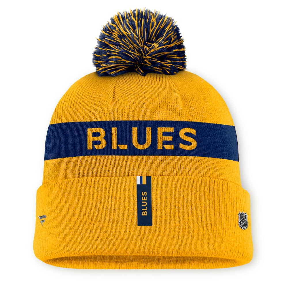 NHL Gold/Navy St. Louis Blues Fanatics Women's Authentic Pro Rink Cuffed Knit Hat with Pom