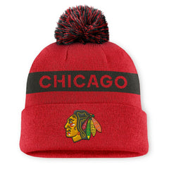 NHL Red/Black Chicago Blackhawks Fanatics Women's Authentic Pro Rink Cuffed Knit Hat with Pom