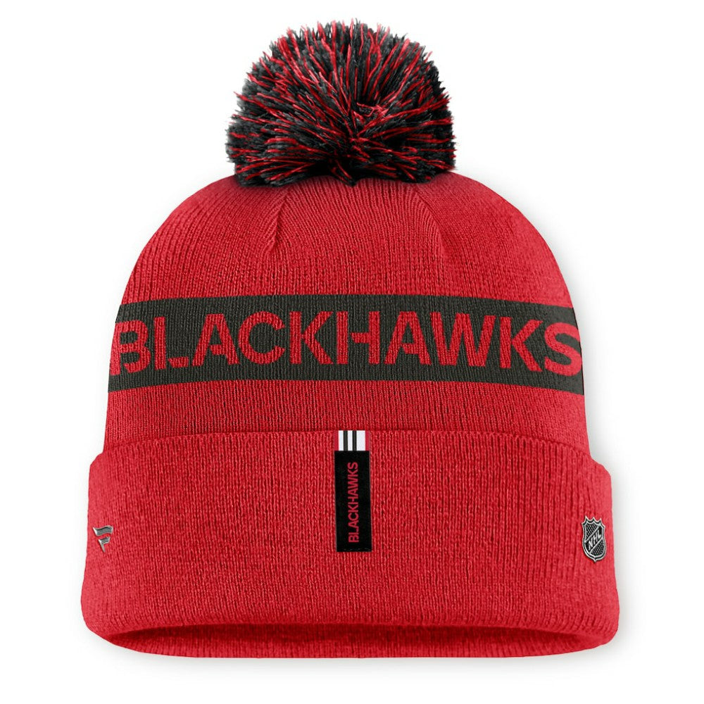 NHL Red/Black Chicago Blackhawks Fanatics Women's Authentic Pro Rink Cuffed Knit Hat with Pom