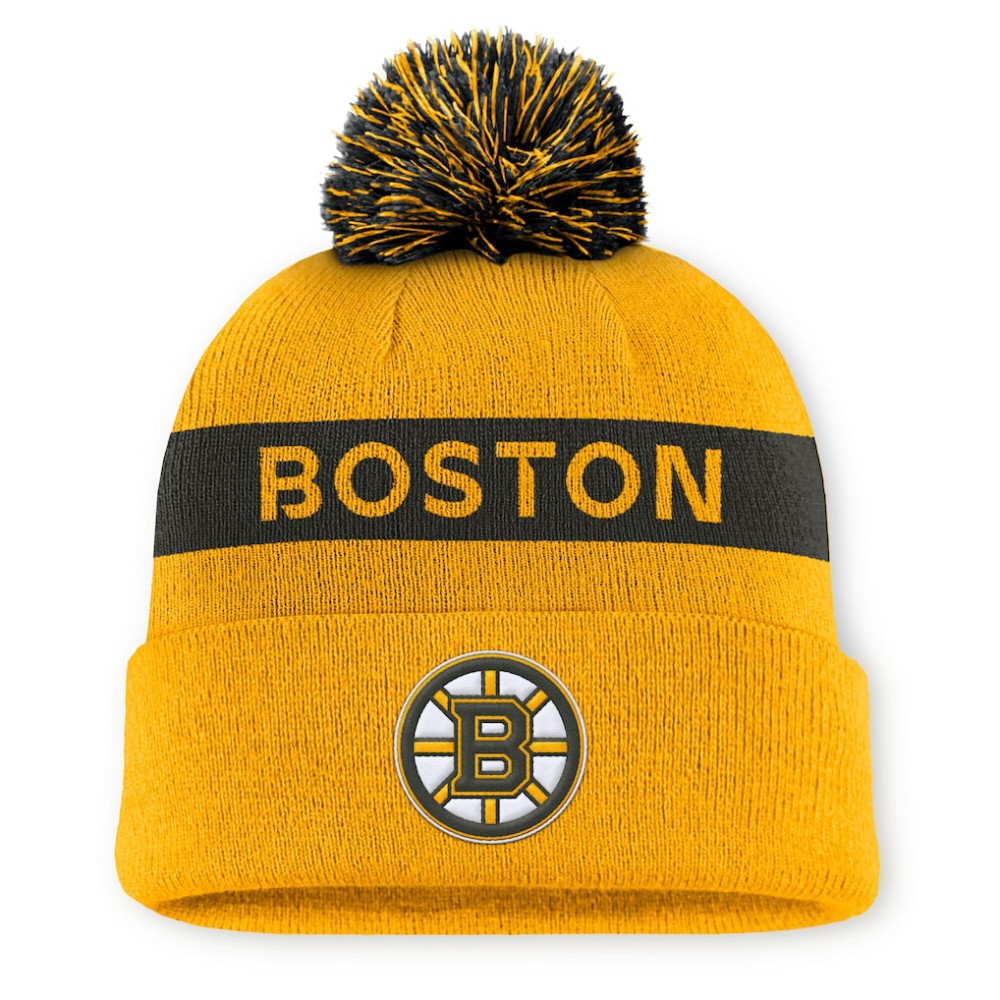 NHL Gold/Black Boston Bruins Fanatics Women's Authentic Pro Rink Cuffed Knit Hat with Pom