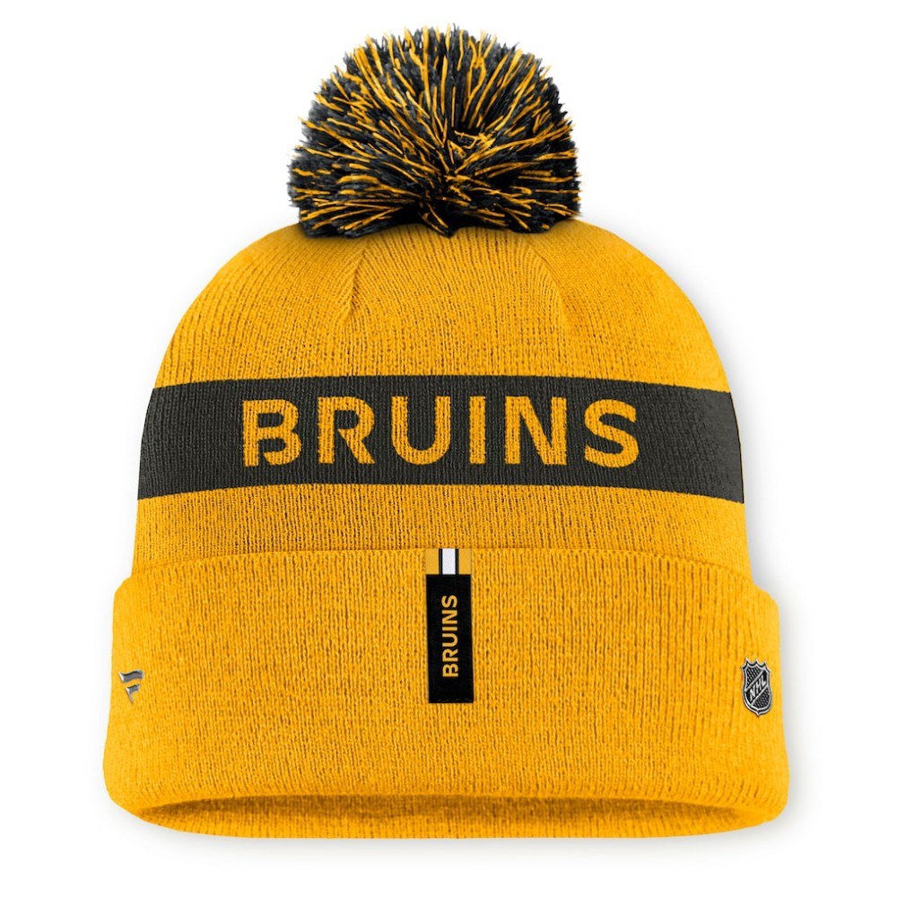 NHL Gold/Black Boston Bruins Fanatics Women's Authentic Pro Rink Cuffed Knit Hat with Pom