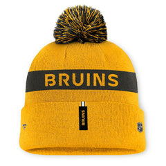 NHL Gold/Black Boston Bruins Fanatics Women's Authentic Pro Rink Cuffed Knit Hat with Pom