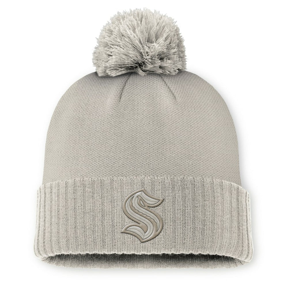 NHL Tan Seattle Kraken Fanatics Women's Authentic Pro Road Cuffed Knit Hat with Pom