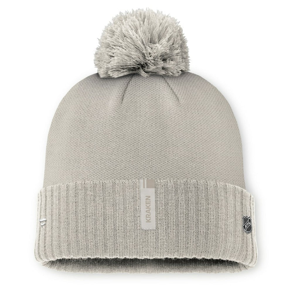 NHL Tan Seattle Kraken Fanatics Women's Authentic Pro Road Cuffed Knit Hat with Pom