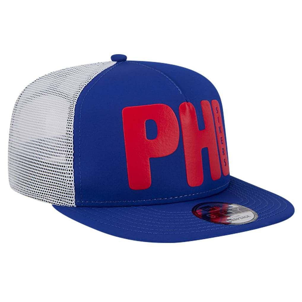 NBA Philadelphia 76ers Puff Print Team Code A-Frame 9FIFTY Trucker Snapback Hat