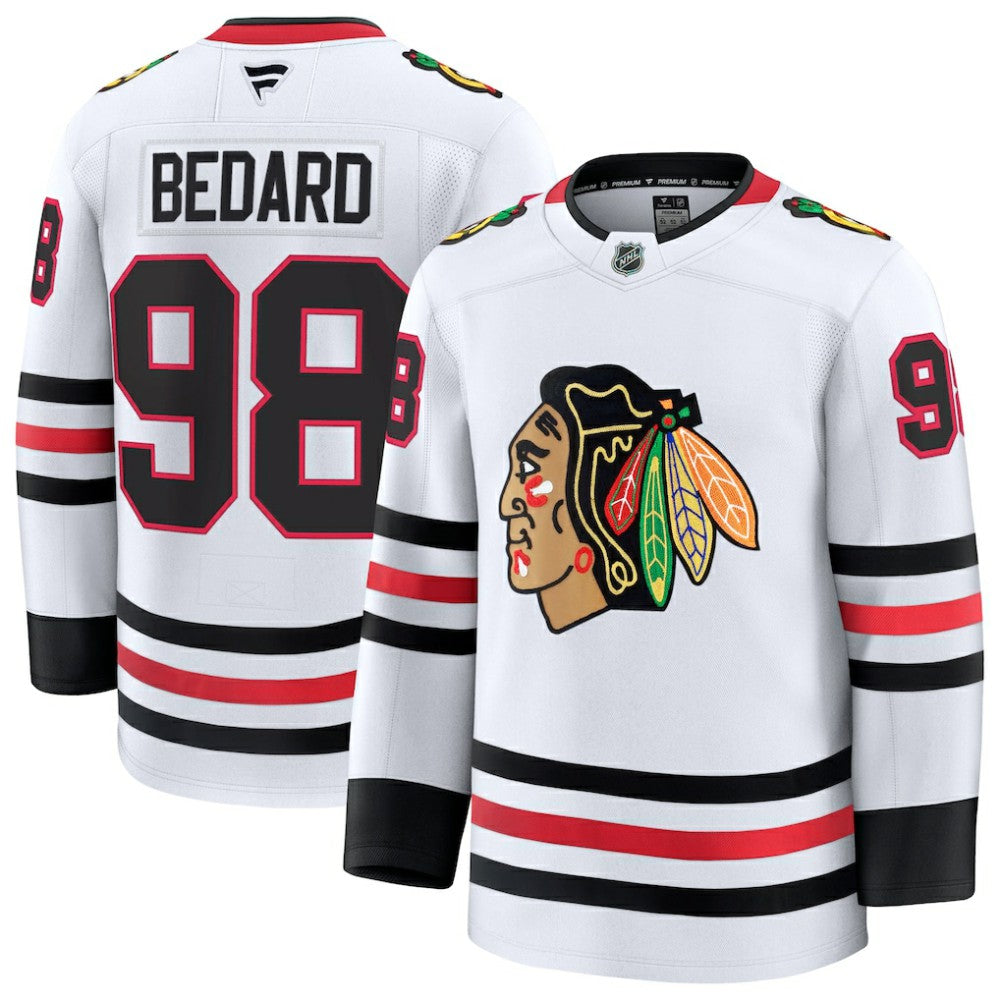 NHL White Connor Bedard Chicago Blackhawks Fanatics Away Premium Jersey