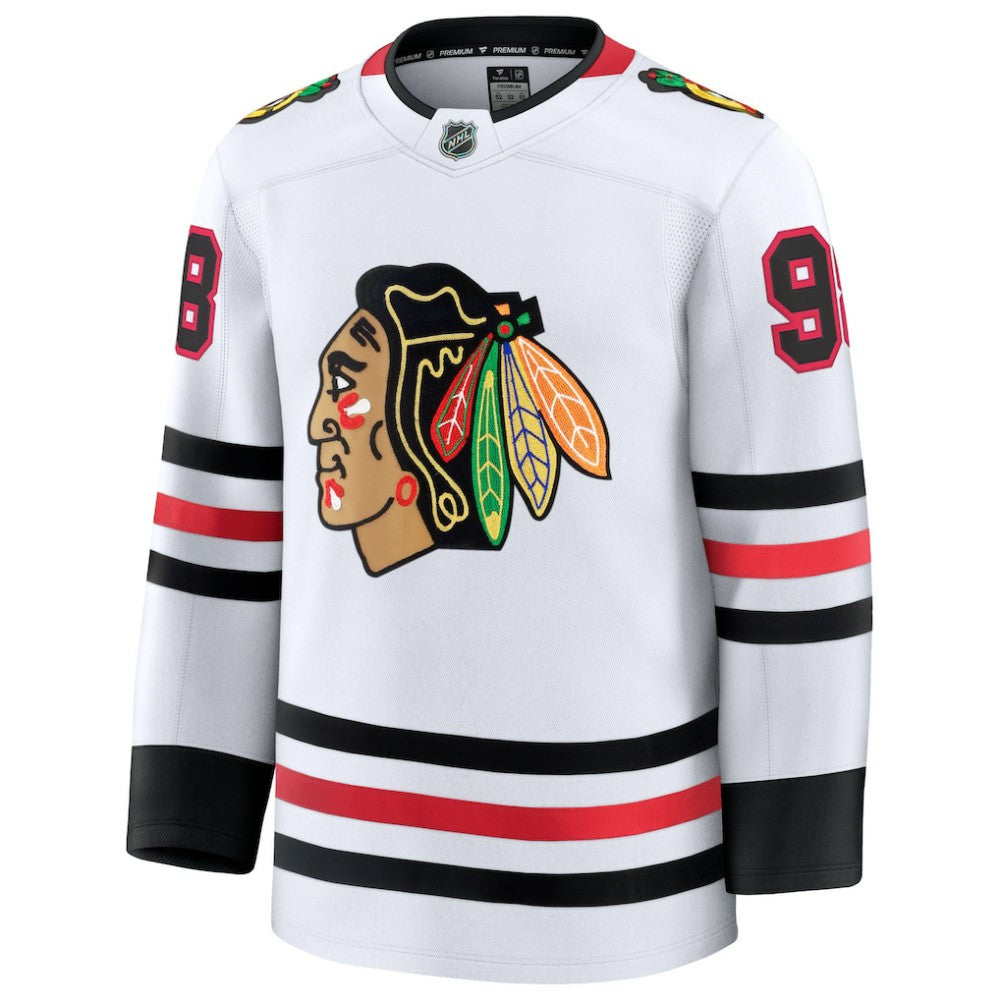 NHL White Connor Bedard Chicago Blackhawks Fanatics Away Premium Jersey