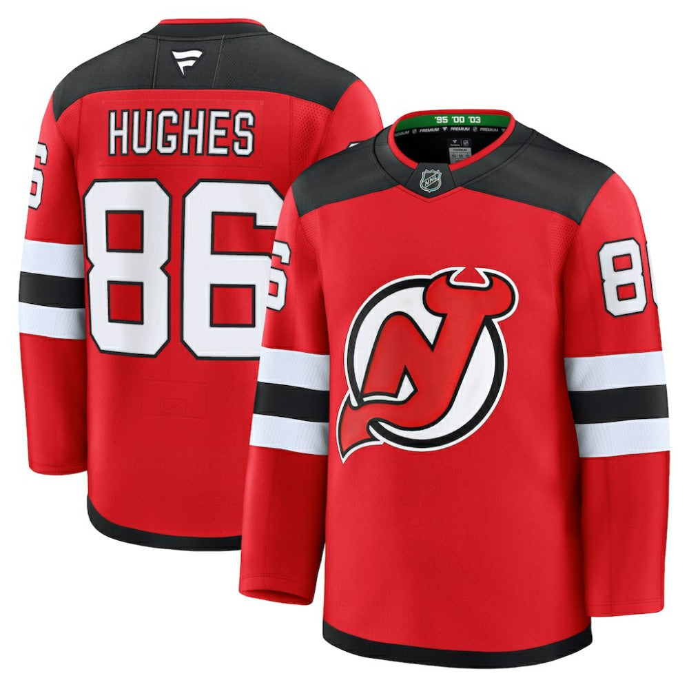 NHL Red Jack Hughes New Jersey Devils Fanatics Home Premium Jersey