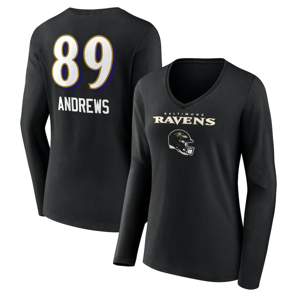 Mark Andrews  Women's Team Wordmark Player Name & Number Long Sleeve V-Neck T-Shirt - Baltimore Ravens
