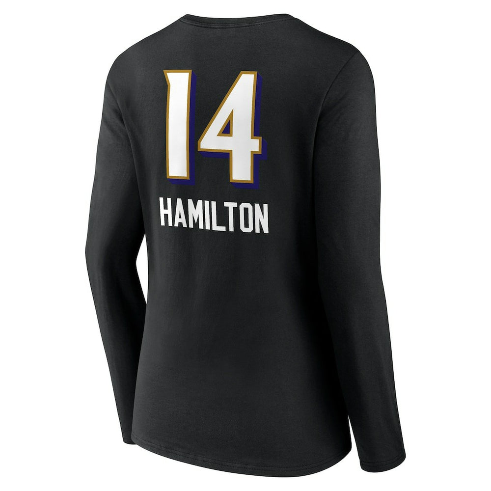 Kyle Hamilton  Women's Team Wordmark Player Name & Number Long Sleeve V-Neck T-Shirt - Baltimore Ravens