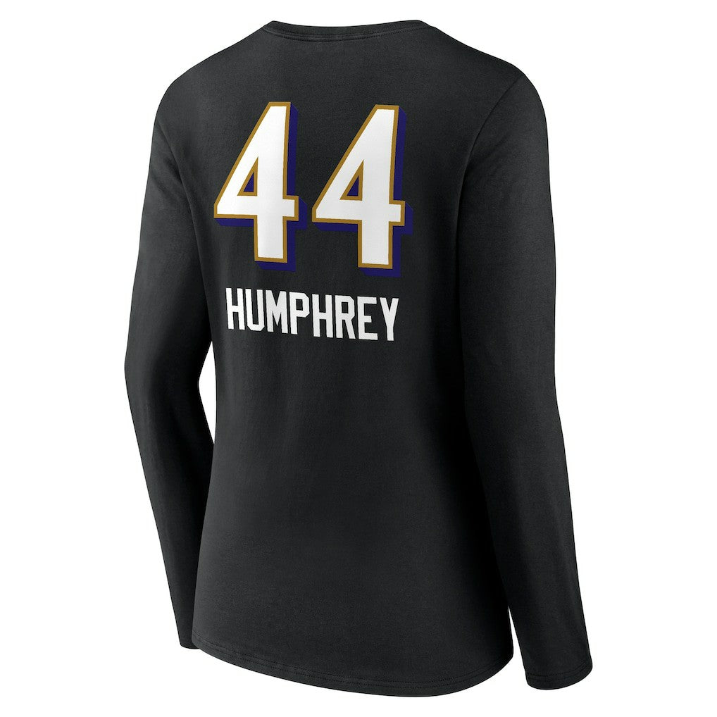 Marlon Humphrey  Women's Team Wordmark Player Name & Number Long Sleeve V-Neck T-Shirt - Baltimore Ravens