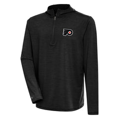 NHL Heather Black Philadelphia Flyers Antigua Tidy Quarter-Zip Pullover Hoodie