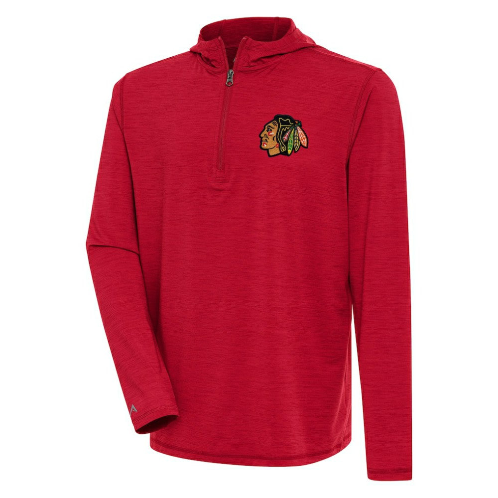 NHL Heather Red Chicago Blackhawks Antigua Tidy Quarter-Zip Pullover Hoodie