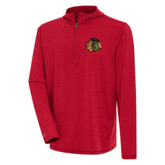 NHL Heather Red Chicago Blackhawks Antigua Tidy Quarter-Zip Pullover Hoodie