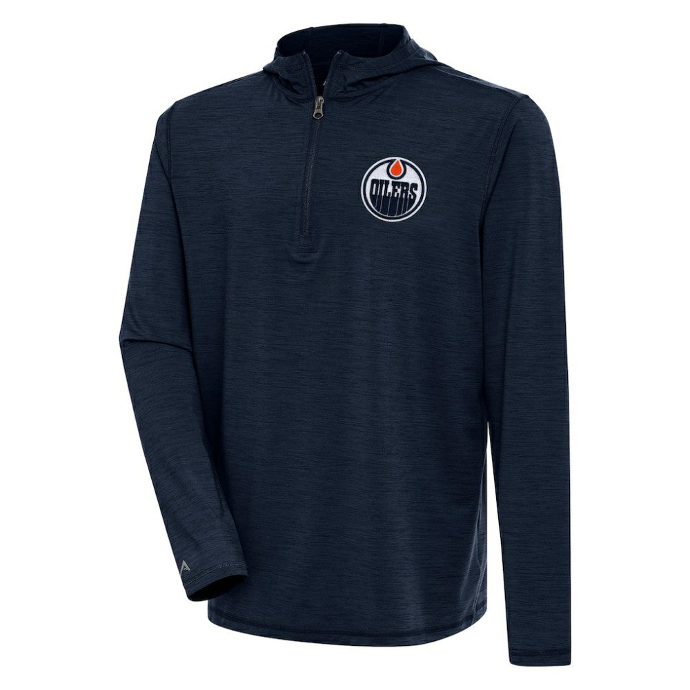 NHL Heather Navy Edmonton Oilers Antigua Tidy Quarter-Zip Pullover Hoodie