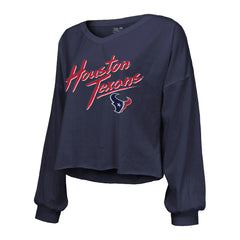 C.J. Stroud  Majestic Threads Women's Name & Number Script Off-Shoulder Cropped Long Sleeve T-Shirt - Houston Texans