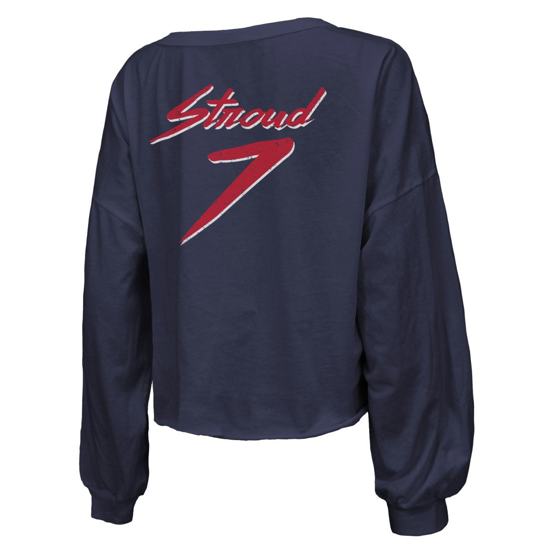 C.J. Stroud  Majestic Threads Women's Name & Number Script Off-Shoulder Cropped Long Sleeve T-Shirt - Houston Texans