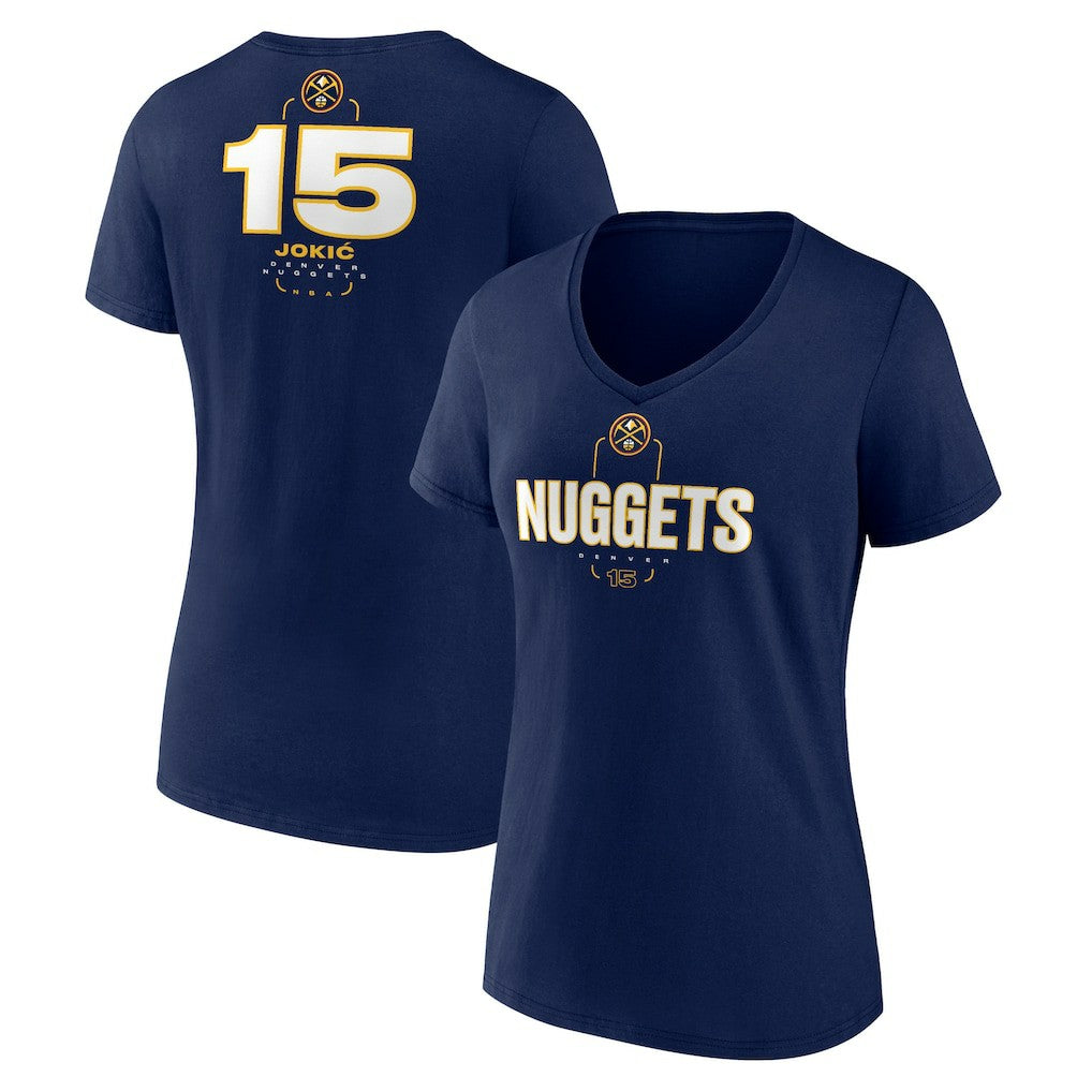 NBA Nikola Jokic Denver Nuggets Women's Behind The Back Name & Number V-Neck T-Shirt sale