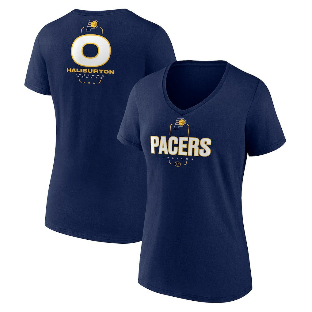 NBA Tyrese Haliburton Indiana Pacers Women's Behind The Back Name & Number V-Neck T-Shirt