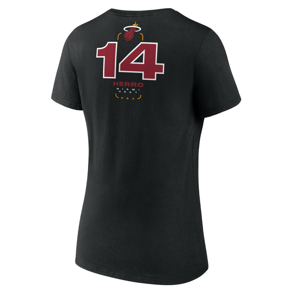 NBA Tyler Herro Miami Heat Women's Behind The Back Name & Number V-Neck T-Shirt