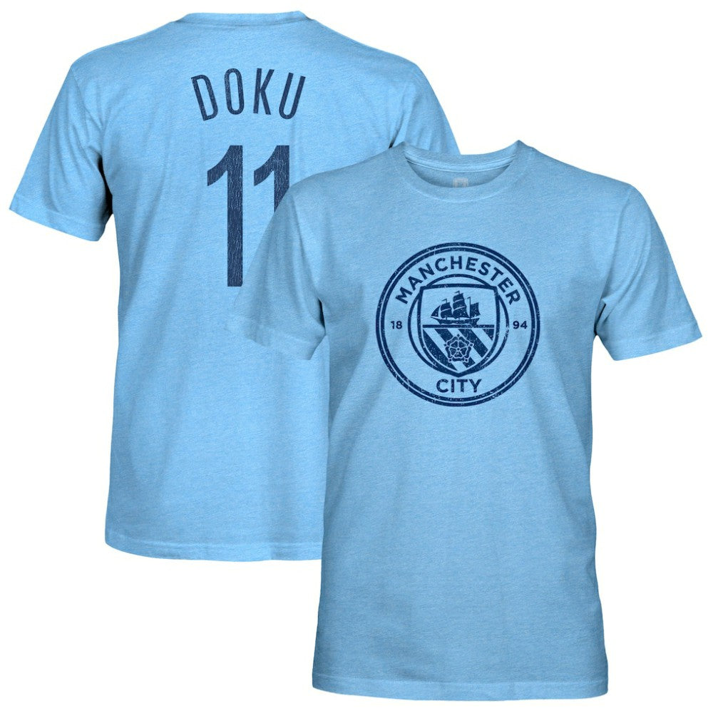 Jeremy Doku Manchester City 1863FC Player Name & Number Twisted Tri-Blend Slub T-Shirt -  Sky Blue