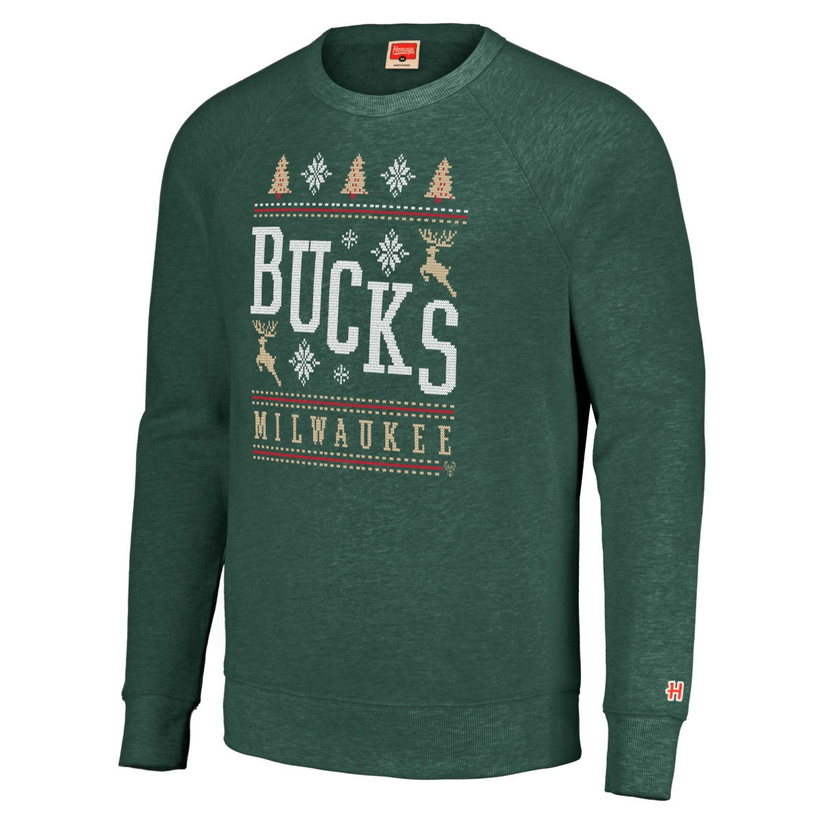 NBA Milwaukee Bucks Homage Unisex Holiday Raglan Pullover Sweatshirt