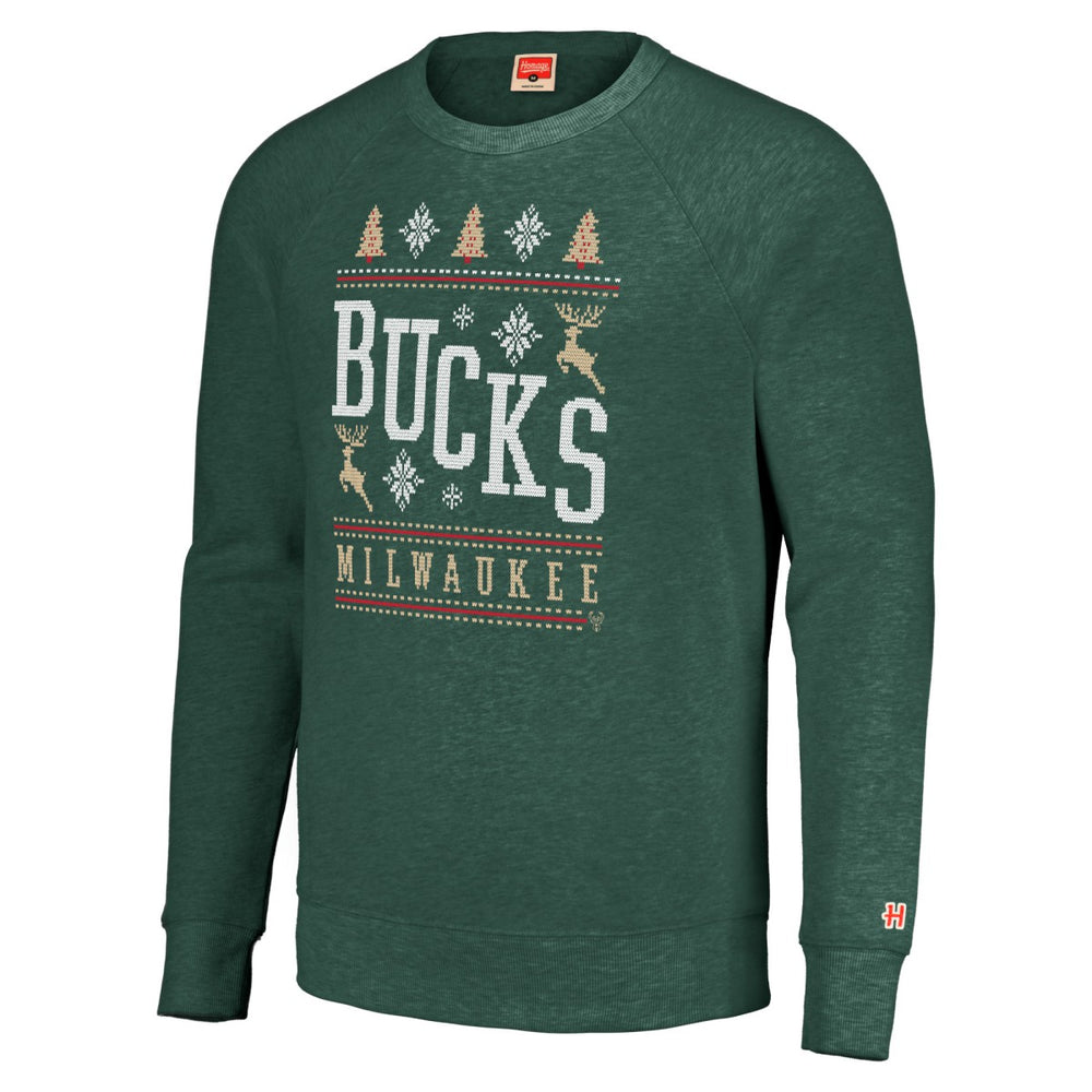 NBA Milwaukee Bucks Homage Unisex Holiday Raglan Pullover Sweatshirt