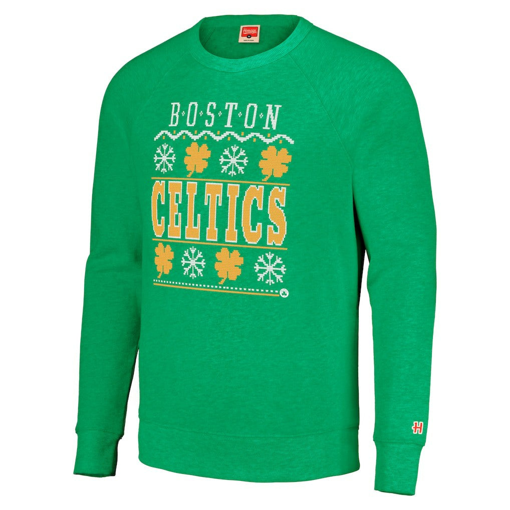 NBA Boston Celtics Homage Unisex Holiday Raglan Pullover Sweatshirt