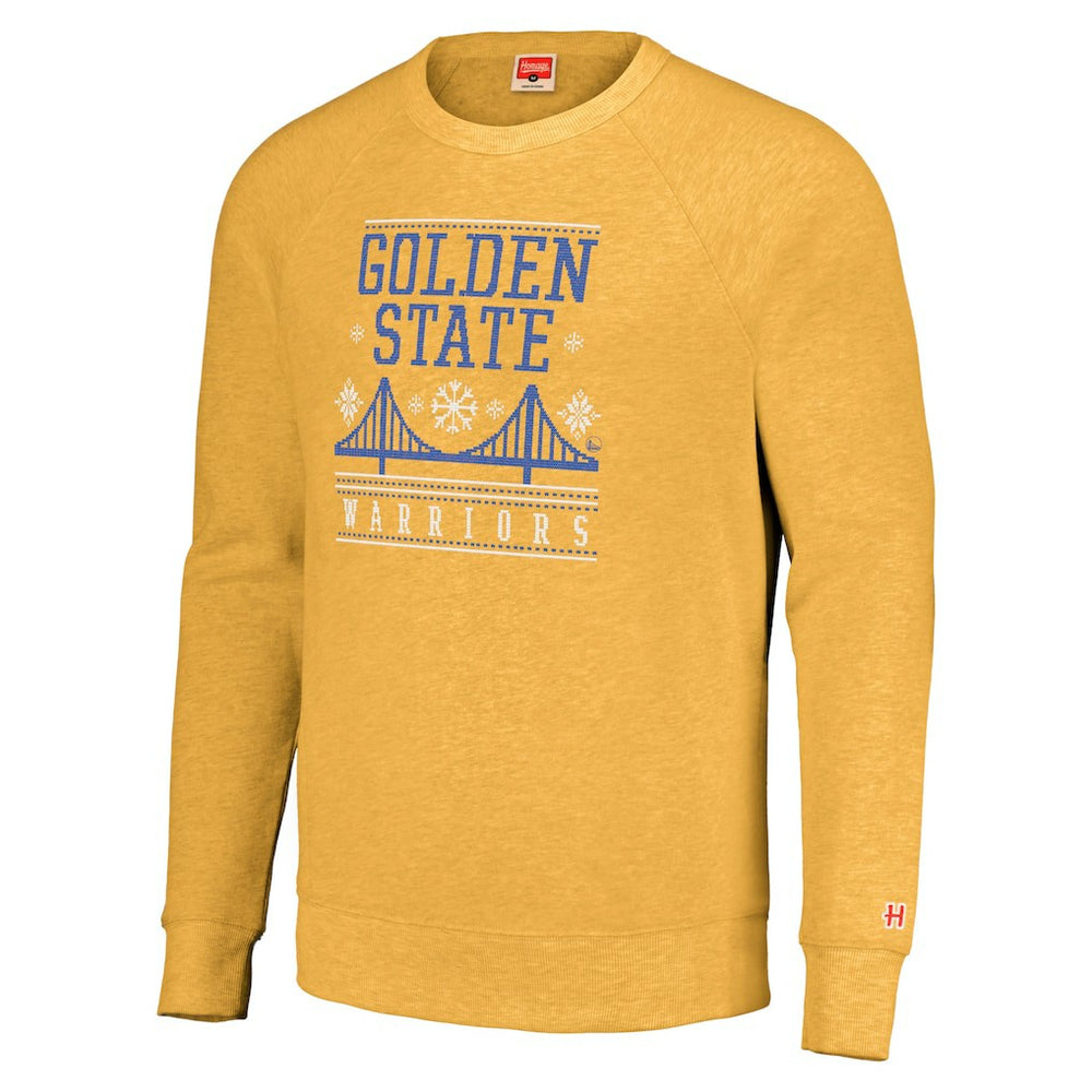 NBA Golden State Warriors Homage Unisex Holiday Tri-Blend Raglan Pullover Sweatshirt sale
