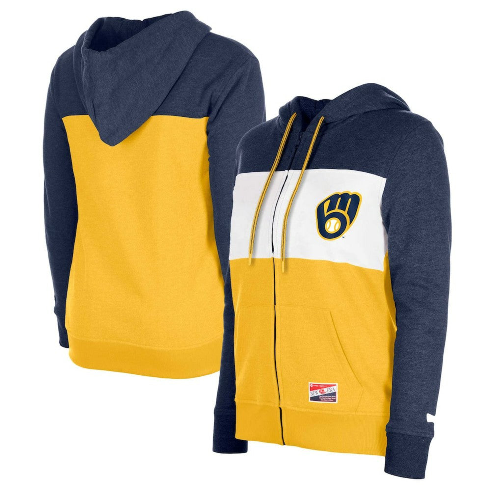 MLB Milwaukee Brewers New Era Women's Color Block Full-Zip Hoodie Jacket