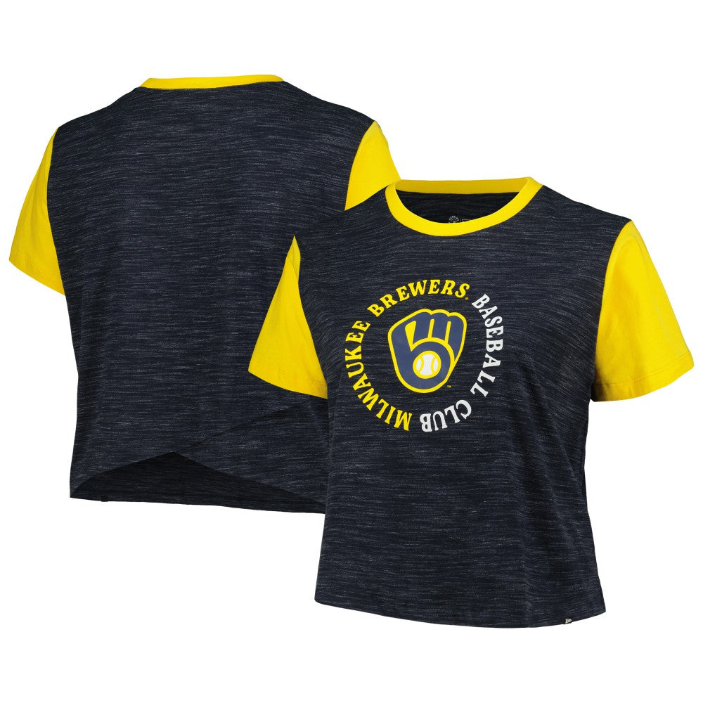 MLB Milwaukee Brewers New Era Women's Plus Size Crossover Back Cropped T-Shirt