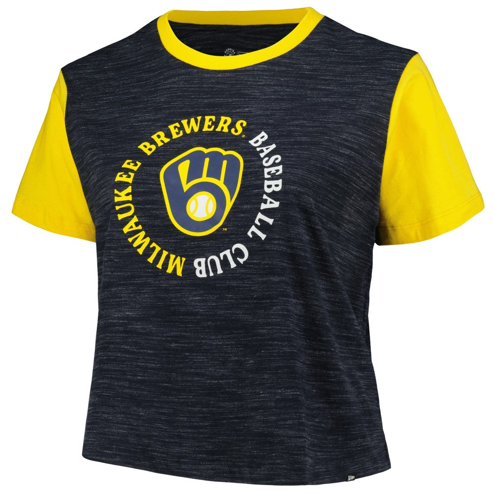 MLB Milwaukee Brewers New Era Women's Plus Size Crossover Back Cropped T-Shirt