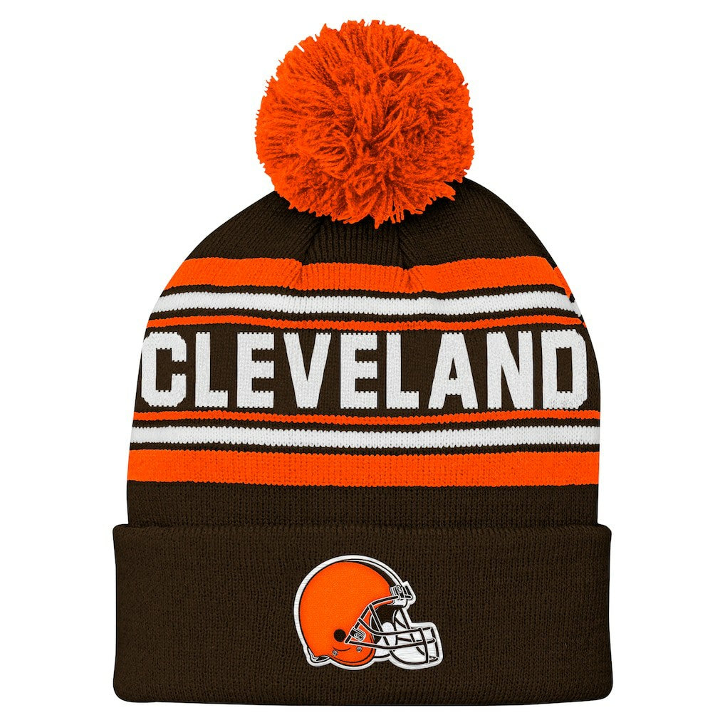 Youth Jacquard Cuffed Knit Hat with Pom - Cleveland Browns