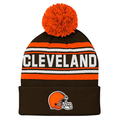 Youth Jacquard Cuffed Knit Hat with Pom - Cleveland Browns