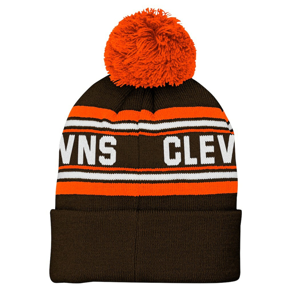 Youth Jacquard Cuffed Knit Hat with Pom - Cleveland Browns