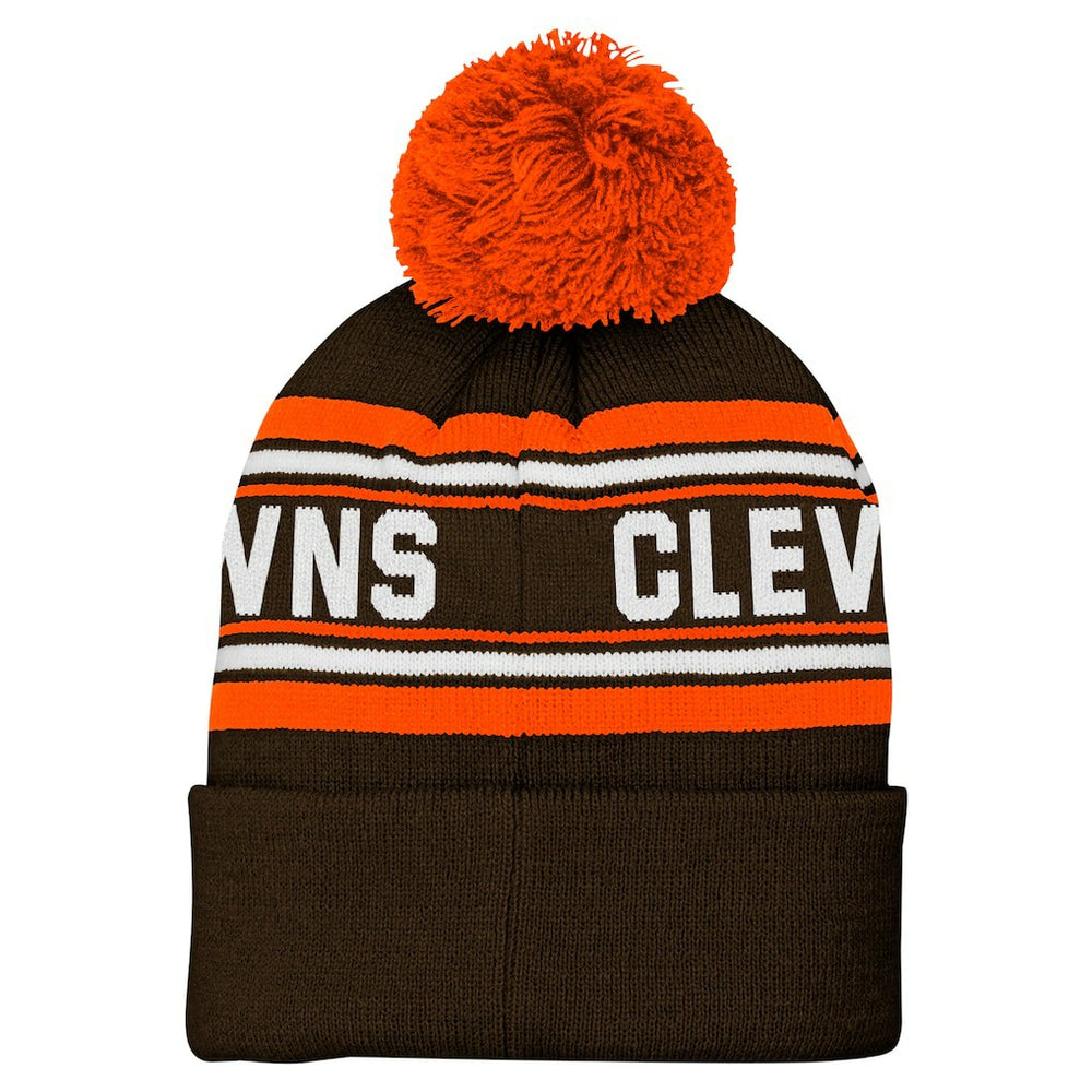 Youth Jacquard Cuffed Knit Hat with Pom - Cleveland Browns