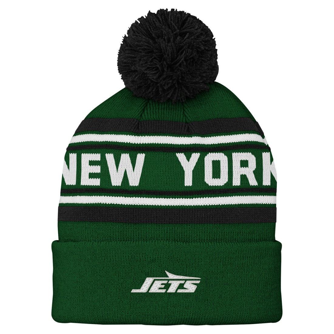 Youth Jacquard Cuffed Knit Hat with Pom - New York Jets