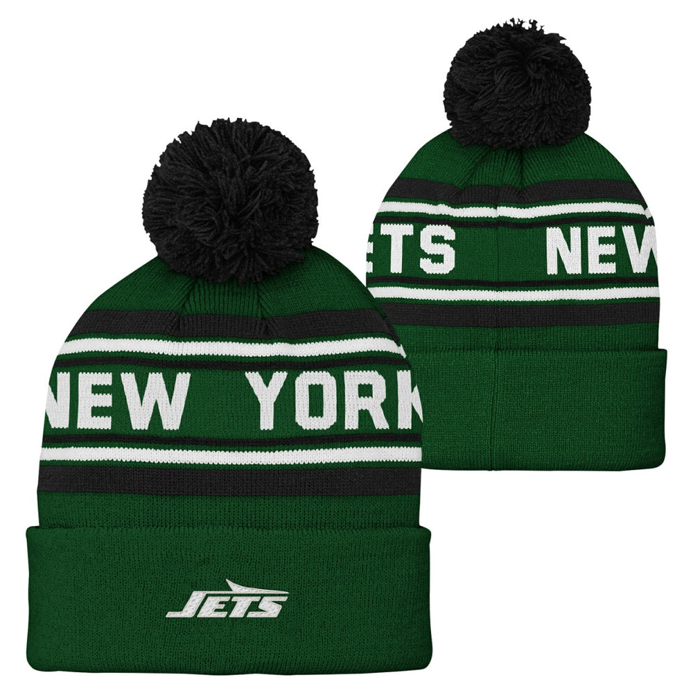 Youth Jacquard Cuffed Knit Hat with Pom - New York Jets