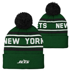 Youth Jacquard Cuffed Knit Hat with Pom - New York Jets