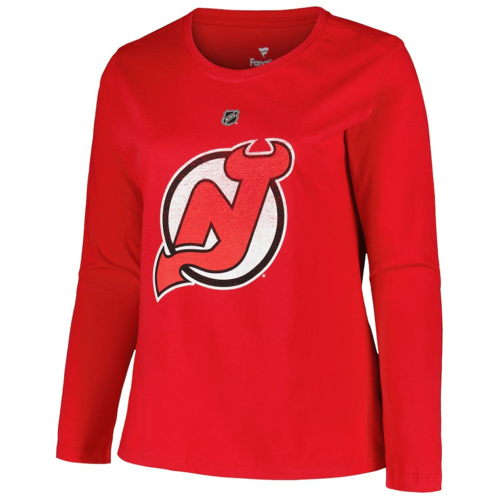 NHL Red New Jersey Devils Profile Women's Plus Size Distressed Printed Name & Number Long Sleeve T-Shirt