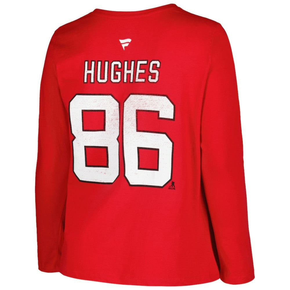 NHL Red New Jersey Devils Profile Women's Plus Size Distressed Printed Name & Number Long Sleeve T-Shirt