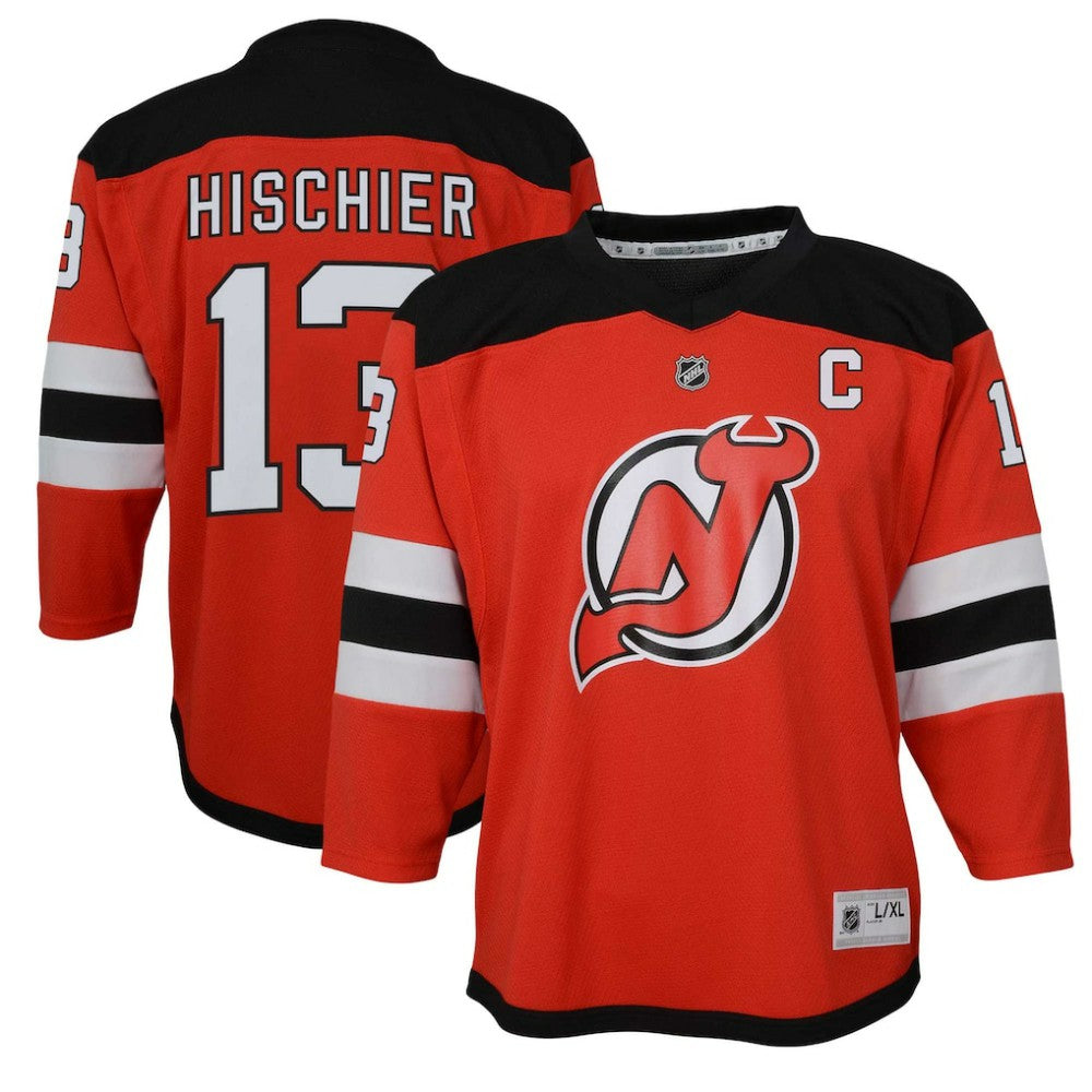 NHL Red Nico Hischier New Jersey Devils Youth Captain Patch Home Replica Player Jersey