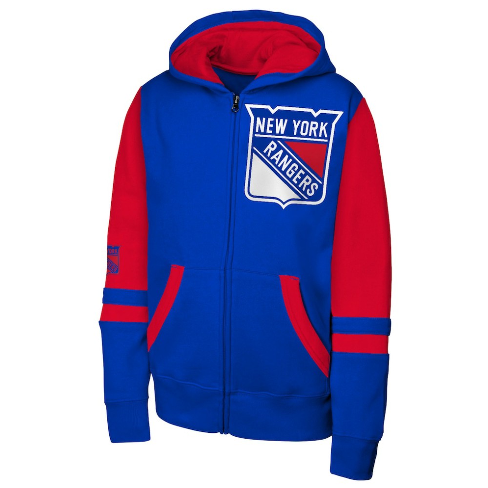 NHL Blue New York Rangers Youth Face Off Full-Zip Hoodie
