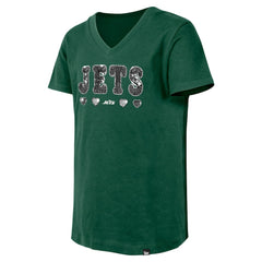 Girls Youth Flip Sequin V-Neck T-Shirt - New York Jets