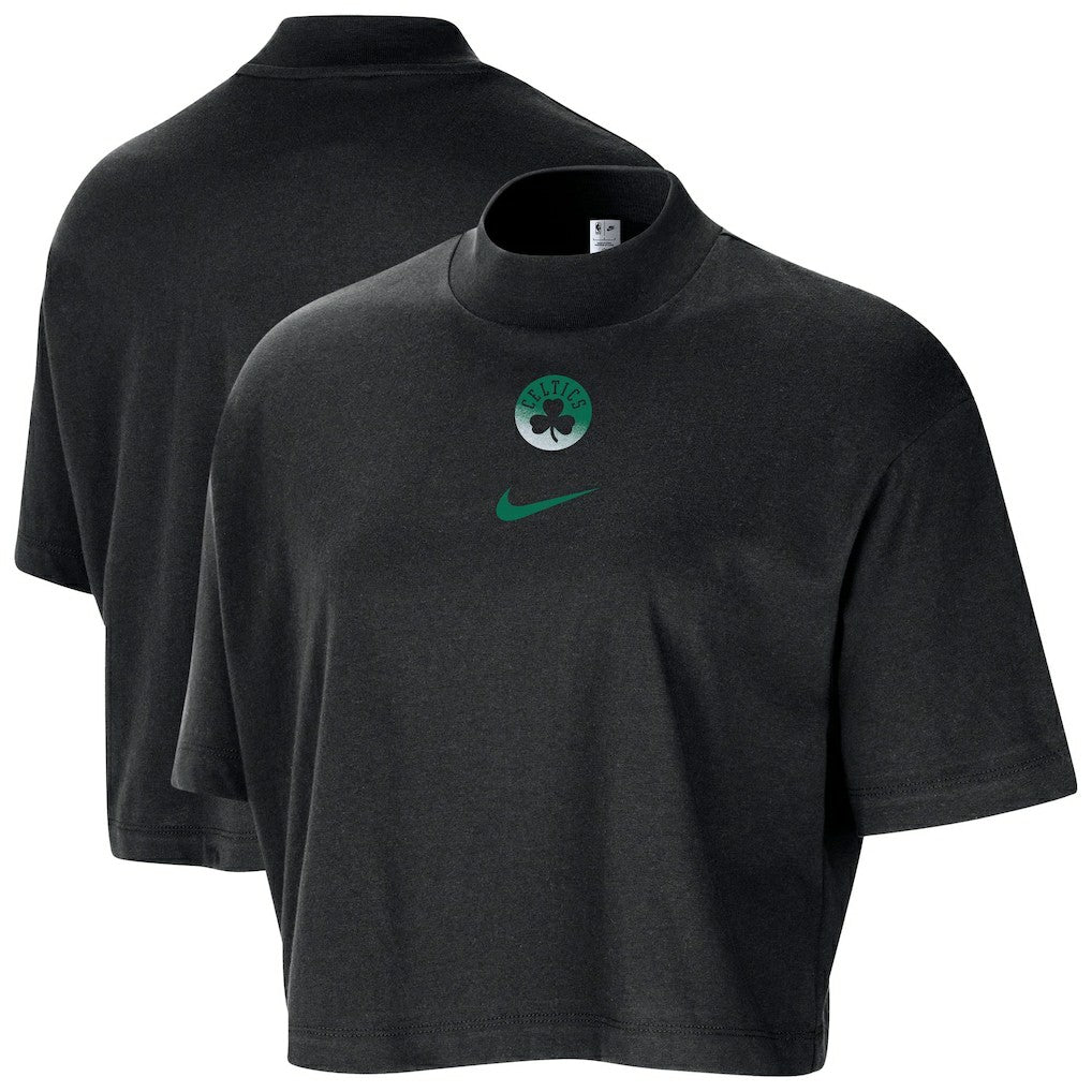 NBA Boston Celtics Women's Courtside Mock Neck Loose Fit Cropped T-Shirt