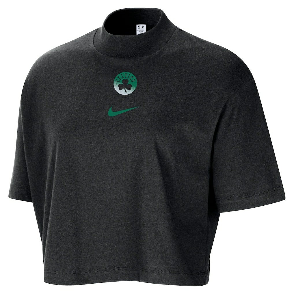 NBA Boston Celtics Women's Courtside Mock Neck Loose Fit Cropped T-Shirt